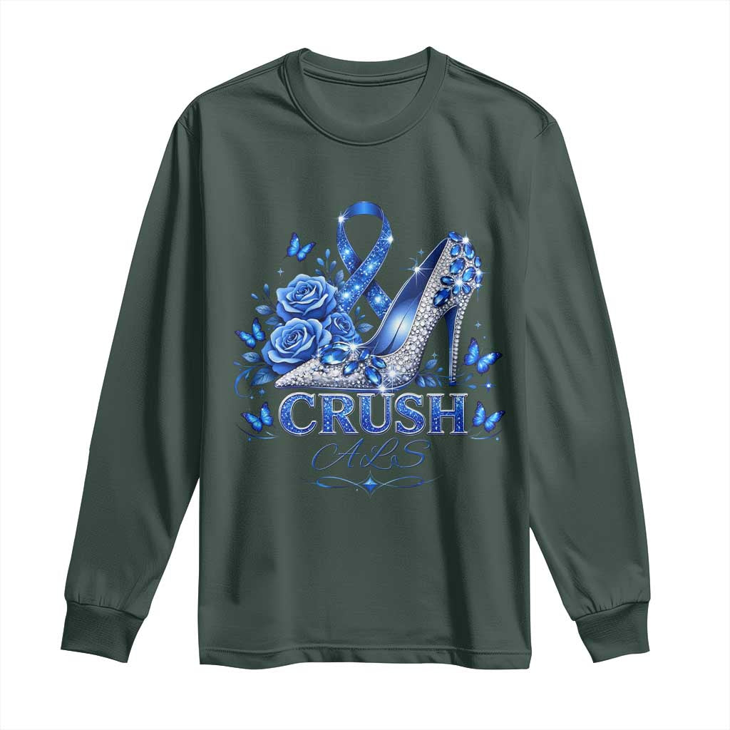 ALS Awareness Long Sleeve Shirt Blue Ribbon Women Crush ALS TS10 Dark Forest Green Print Your Wear