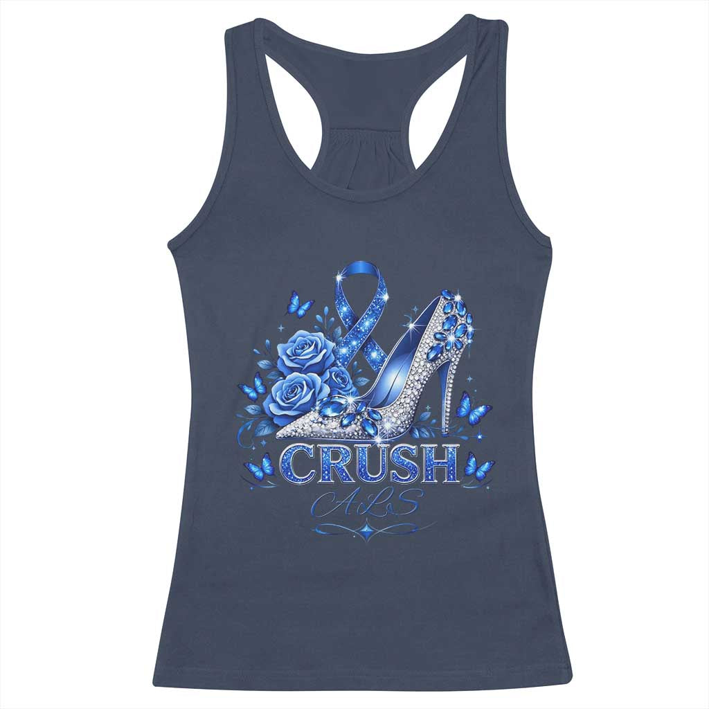ALS Awareness Racerback Tank Top Blue Ribbon Women Crush ALS TS10 Navy Print Your Wear