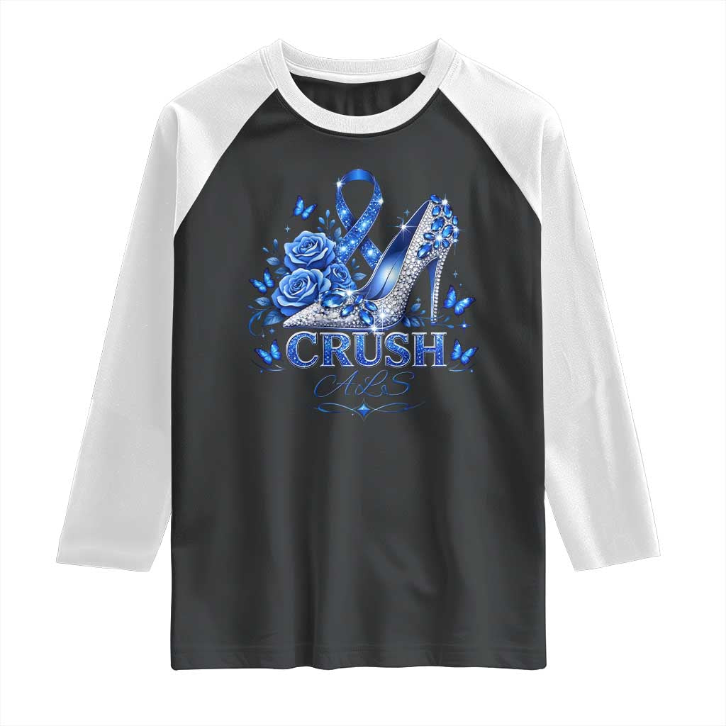 ALS Awareness Raglan Shirt Blue Ribbon Women Crush ALS TS10 Black White Print Your Wear