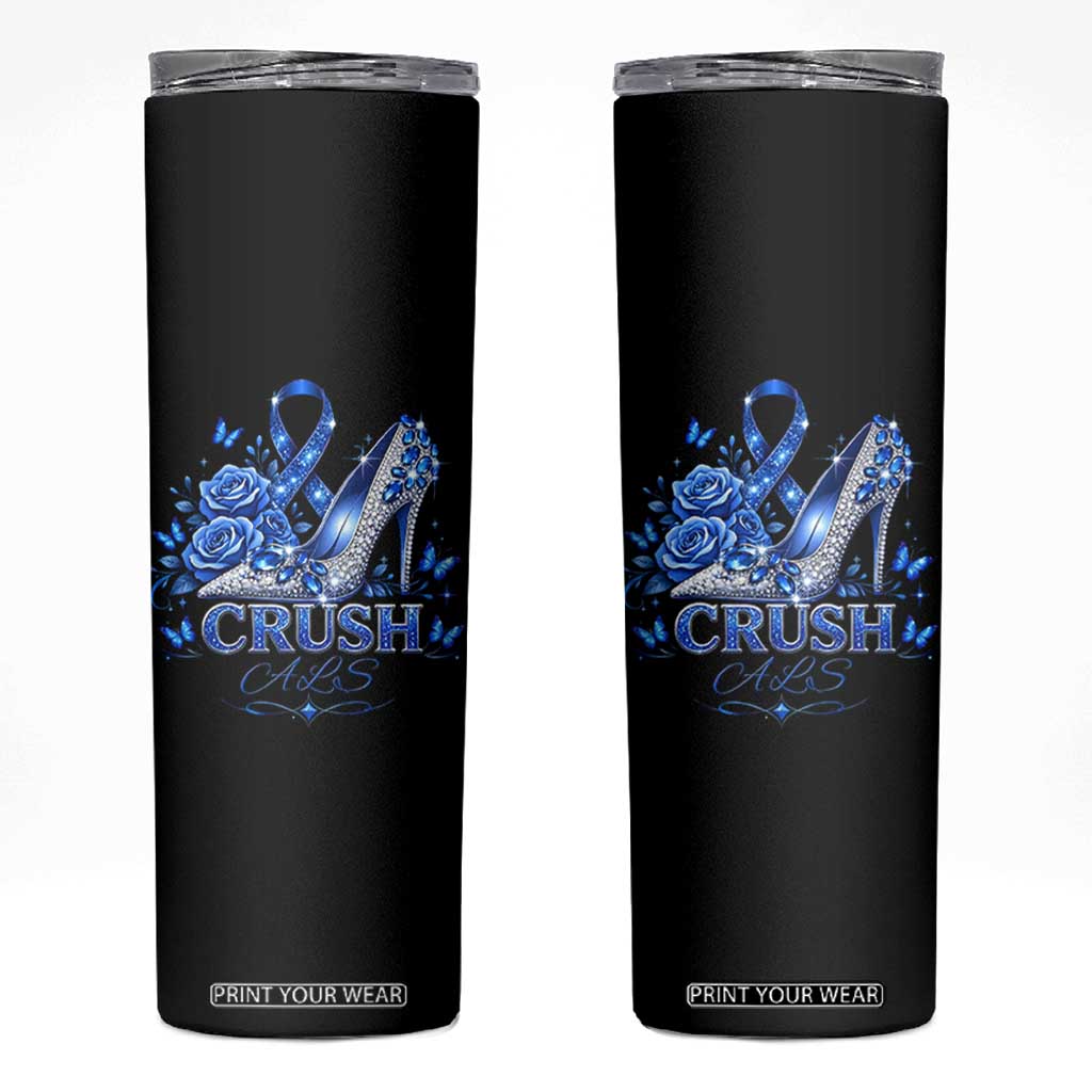 ALS Awareness Skinny Tumbler Blue Ribbon Women Crush ALS TS10 Black Print Your Wear