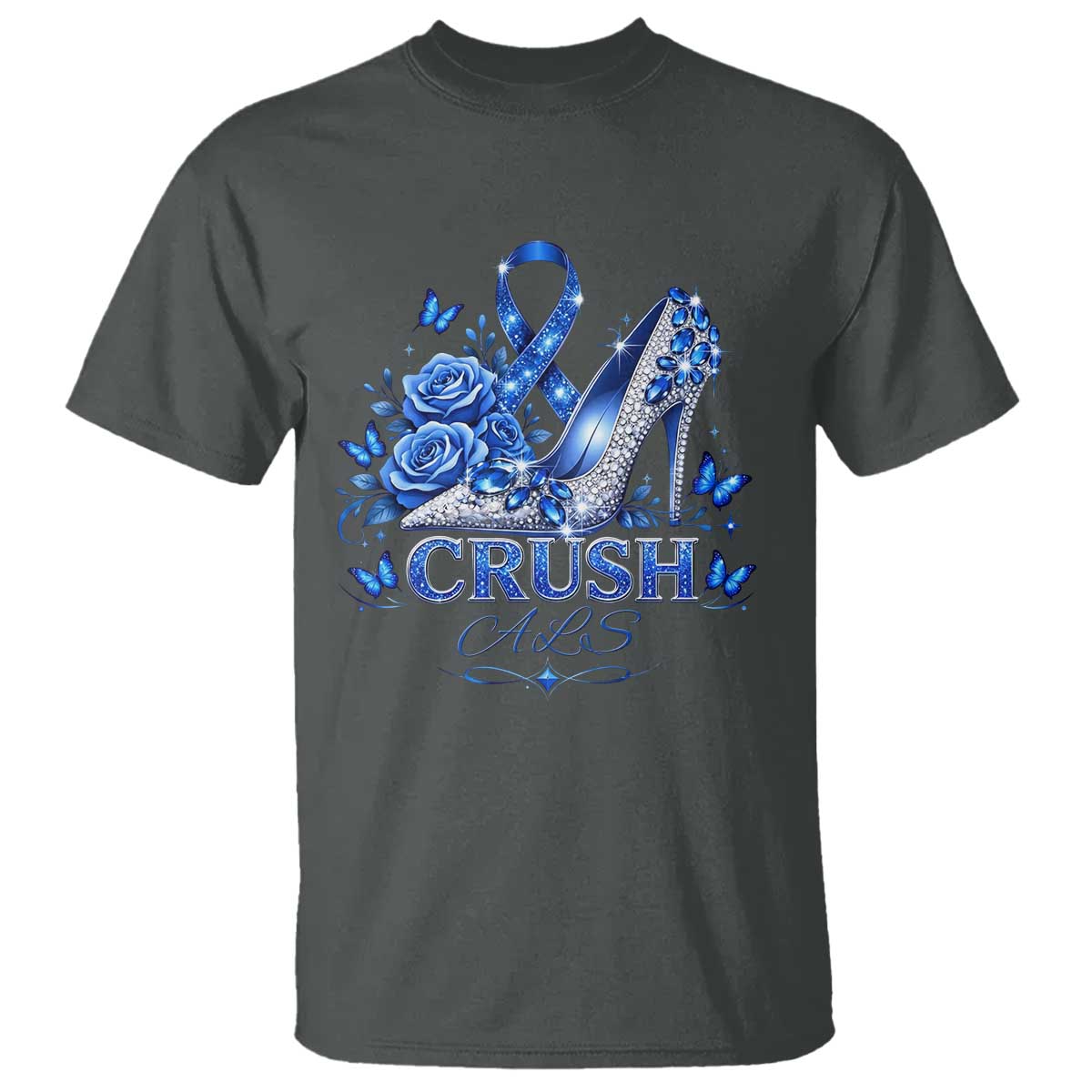 ALS Awareness T Shirt Blue Ribbon Women Crush ALS TS10 Dark Heather Print Your Wear