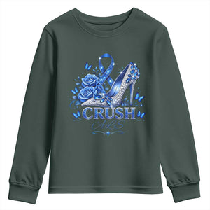 ALS Awareness Youth Sweatshirt Blue Ribbon Women Crush ALS TS10 Dark Forest Green Print Your Wear
