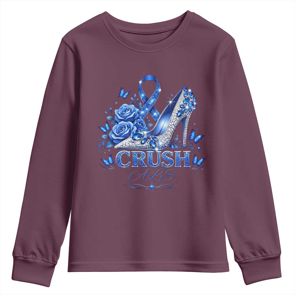 ALS Awareness Youth Sweatshirt Blue Ribbon Women Crush ALS TS10 Maroon Print Your Wear