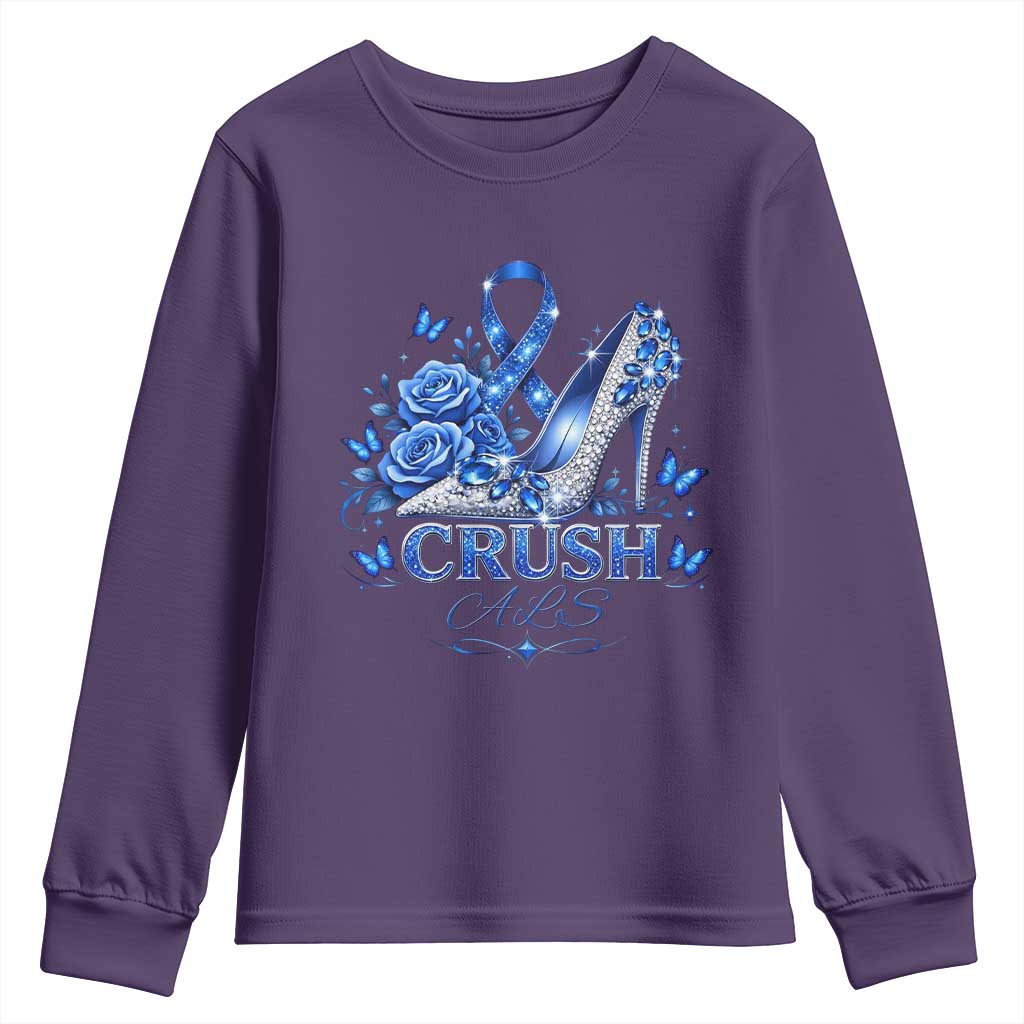ALS Awareness Youth Sweatshirt Blue Ribbon Women Crush ALS TS10 Purple Print Your Wear