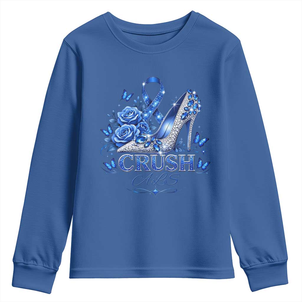 ALS Awareness Youth Sweatshirt Blue Ribbon Women Crush ALS TS10 Royal Blue Print Your Wear