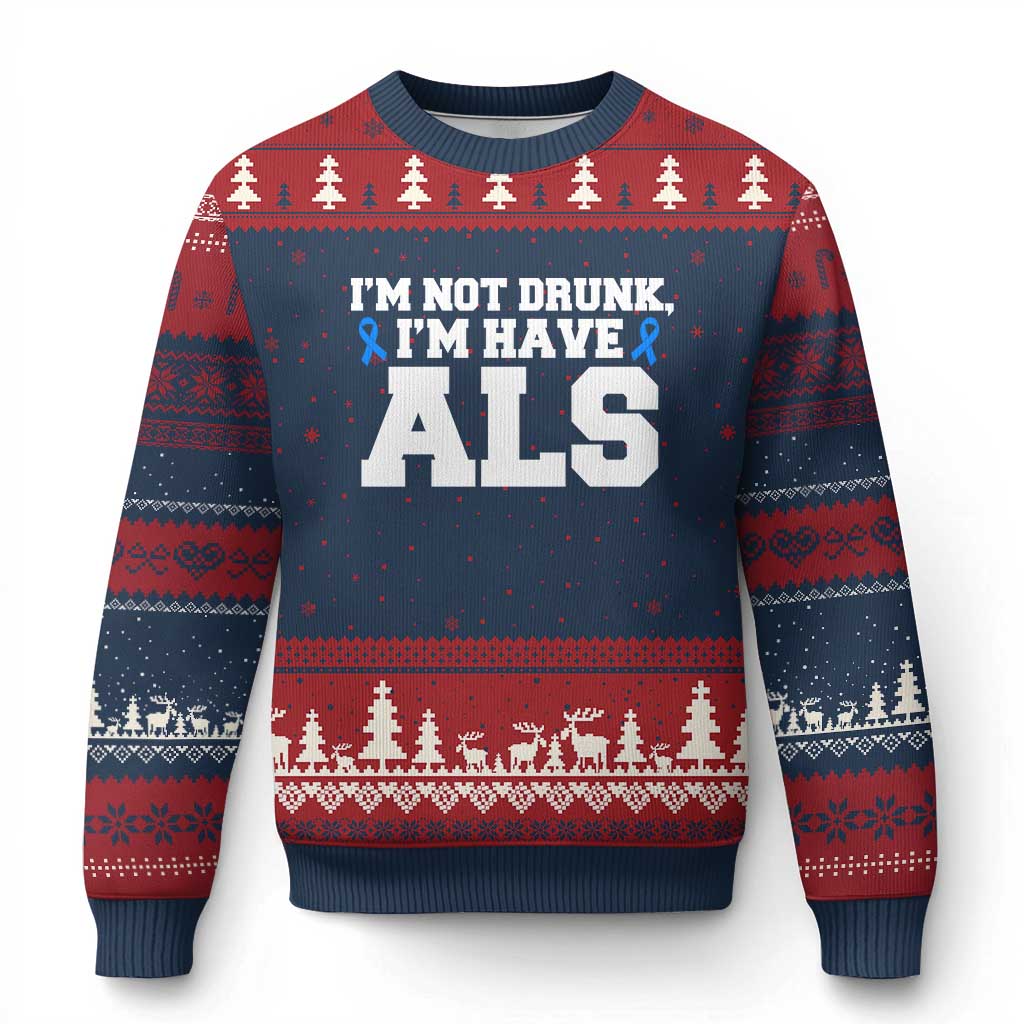 ALS Awareness Ugly Christmas Sweater Im Not Drunk I Have ALS TS10 Navy Red Print Your Wear