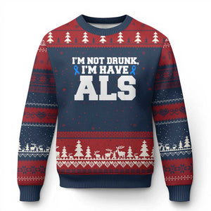 ALS Awareness Ugly Christmas Sweater Im Not Drunk I Have ALS TS10 Navy Red Print Your Wear