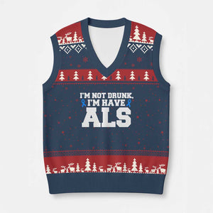 ALS Awareness V-Neck Knit Sweater Vest Im Not Drunk I Have ALS TS10 Navy Red Print Your Wear