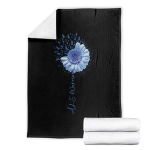 ALS Awareness Throw Blanket Blue Ribbon Sunflower ALS Warrior TS10 Black Print Your Wear