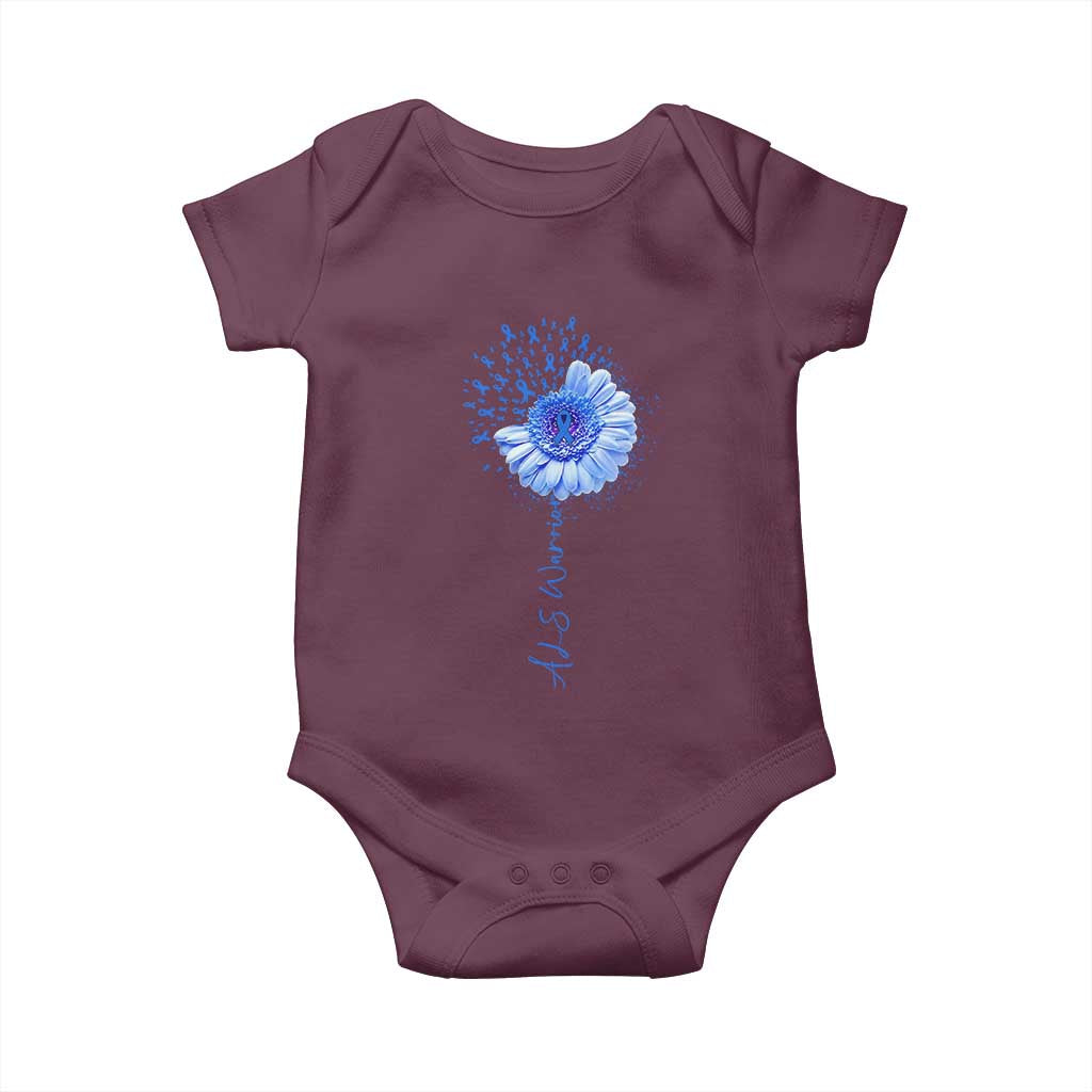 ALS Awareness Baby Onesie Blue Ribbon Sunflower ALS Warrior TS10 Maroon Print Your Wear