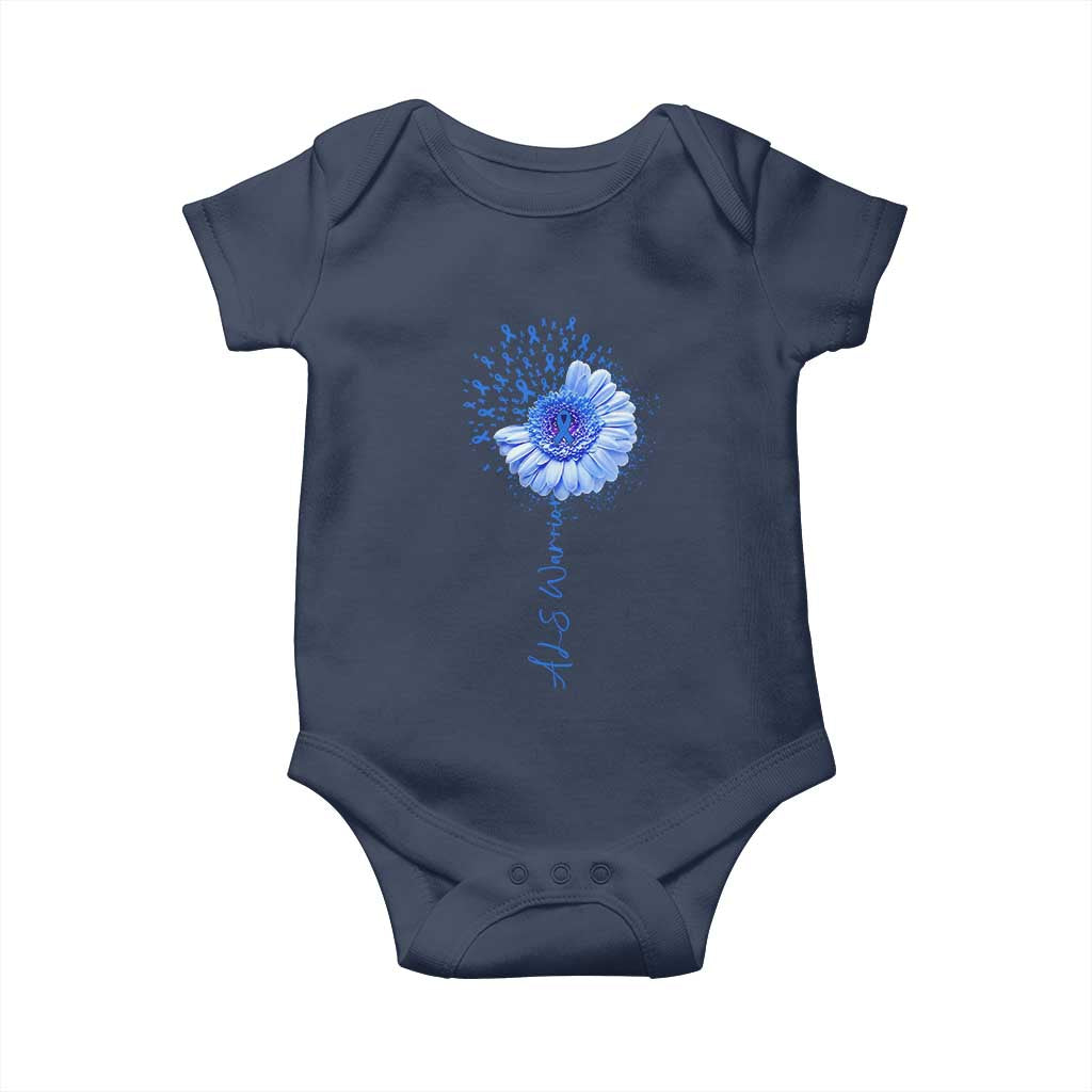 ALS Awareness Baby Onesie Blue Ribbon Sunflower ALS Warrior TS10 Navy Print Your Wear