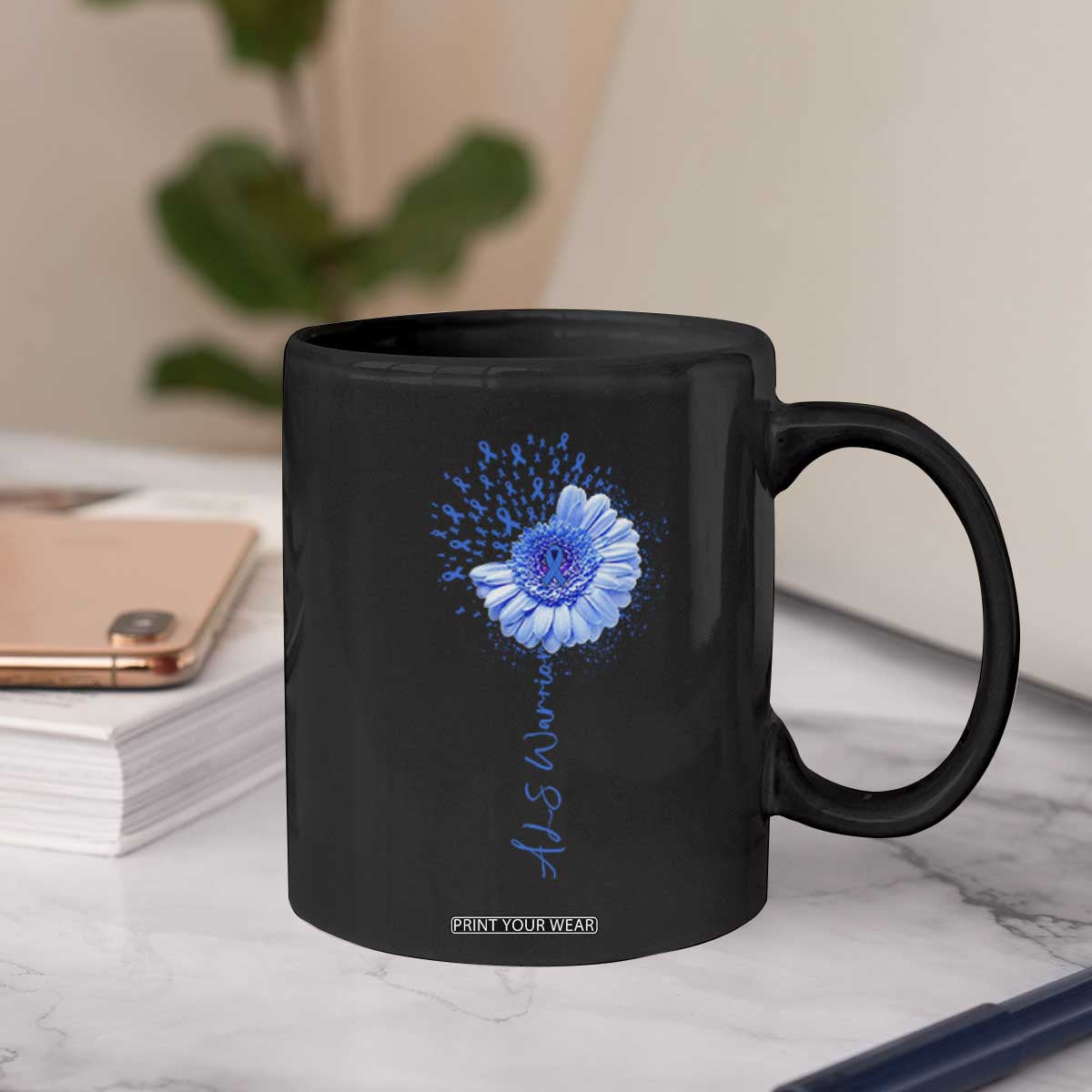 ALS Awareness Coffee Mug Blue Ribbon Sunflower ALS Warrior TS10 Print Your Wear