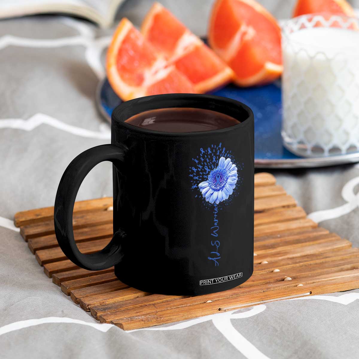 ALS Awareness Coffee Mug Blue Ribbon Sunflower ALS Warrior TS10 Print Your Wear