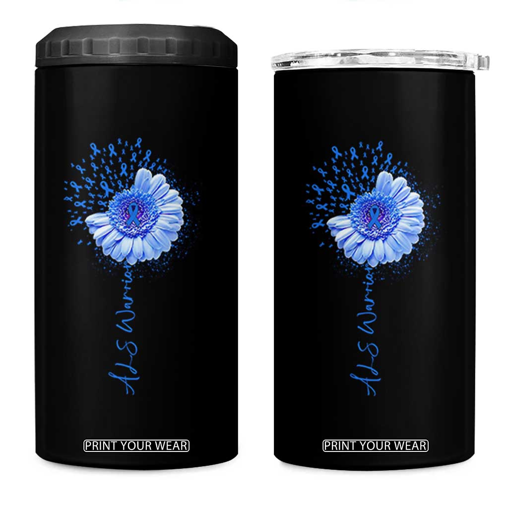 ALS Awareness 4 in 1 Can Cooler Tumbler Blue Ribbon Sunflower ALS Warrior TS10 One Size: 16 oz Black Print Your Wear