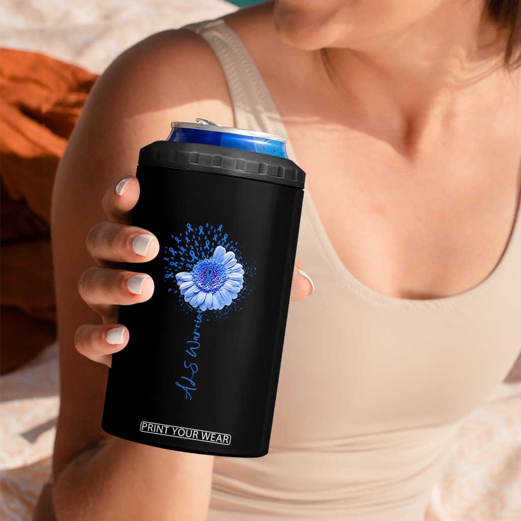 ALS Awareness 4 in 1 Can Cooler Tumbler Blue Ribbon Sunflower ALS Warrior TS10 Print Your Wear