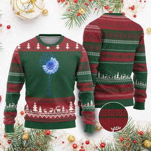 ALS Awareness Ugly Christmas Sweater Blue Ribbon Sunflower ALS Warrior TS10 Red Green Print Your Wear