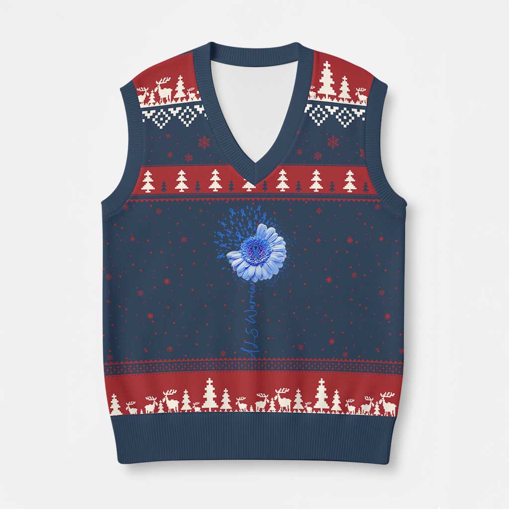 ALS Awareness V-Neck Knit Sweater Vest Blue Ribbon Sunflower ALS Warrior TS10 Navy Red Print Your Wear