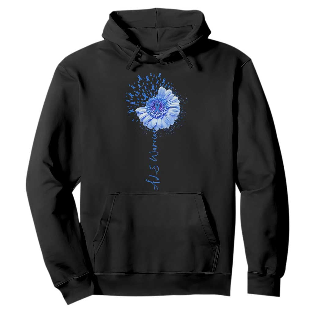 ALS Awareness Hoodie Blue Ribbon Sunflower ALS Warrior TS10 Black Print Your Wear