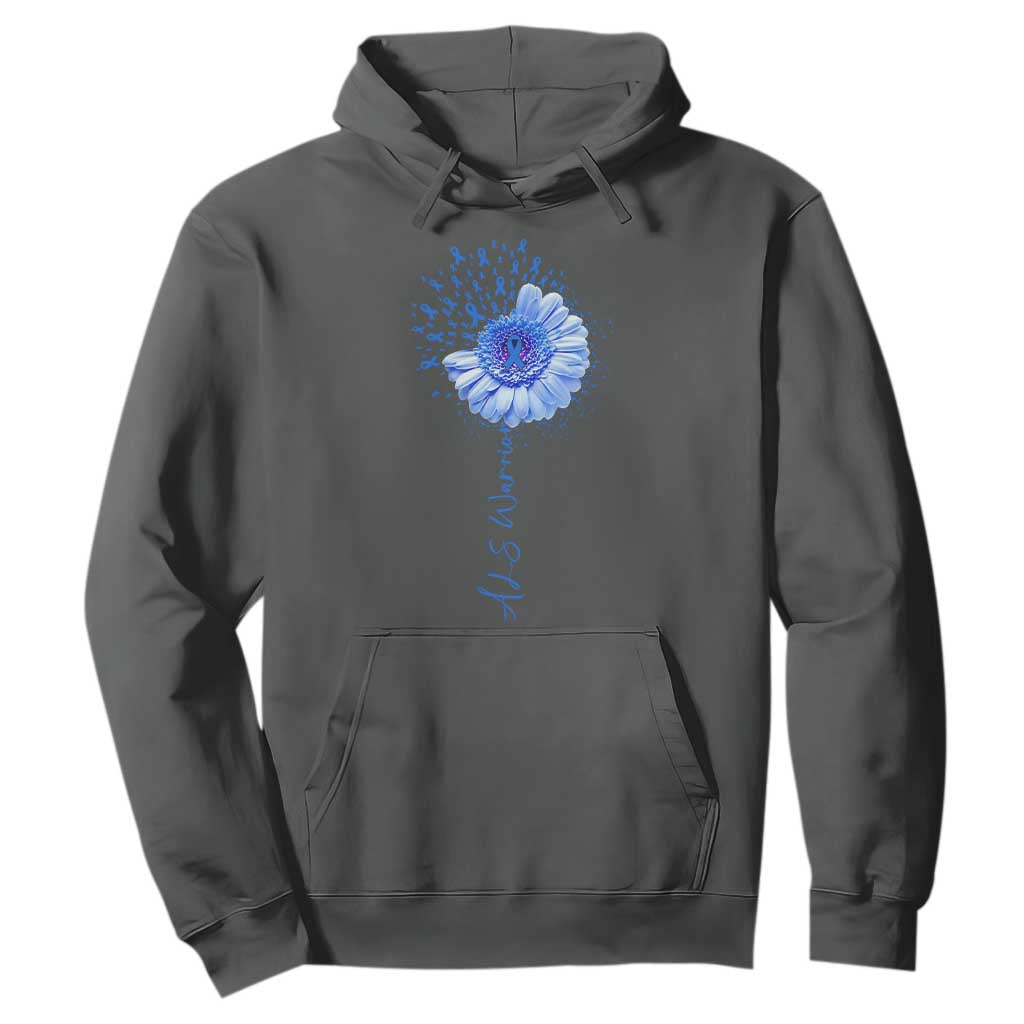 ALS Awareness Hoodie Blue Ribbon Sunflower ALS Warrior TS10 Dark Heather Print Your Wear