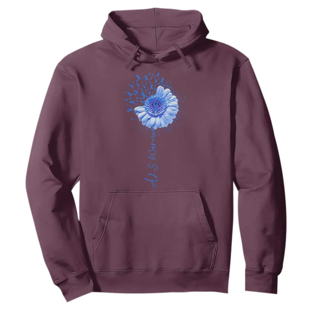 ALS Awareness Hoodie Blue Ribbon Sunflower ALS Warrior TS10 Maroon Print Your Wear