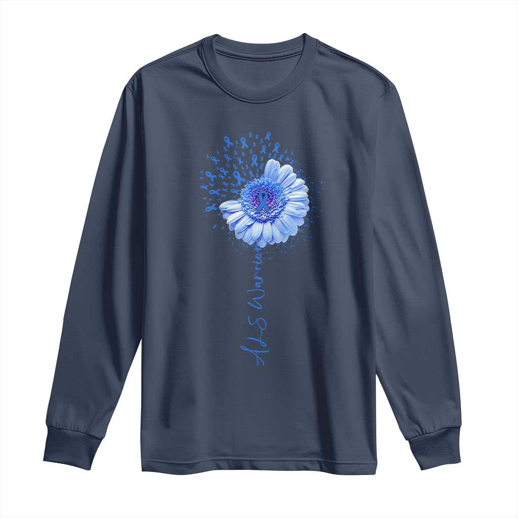 ALS Awareness Long Sleeve Shirt Blue Ribbon Sunflower ALS Warrior TS10 Navy Print Your Wear