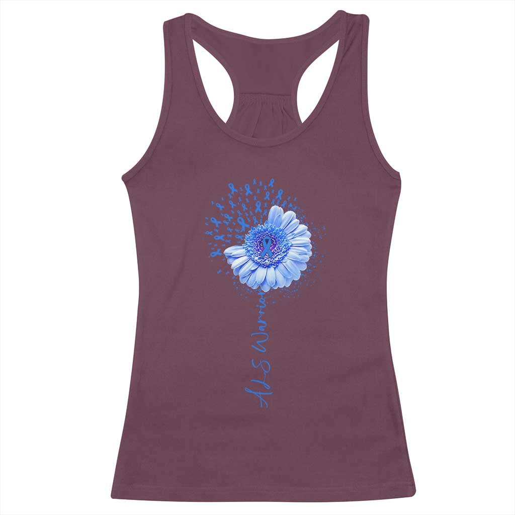 ALS Awareness Racerback Tank Top Blue Ribbon Sunflower ALS Warrior TS10 Maroon Print Your Wear