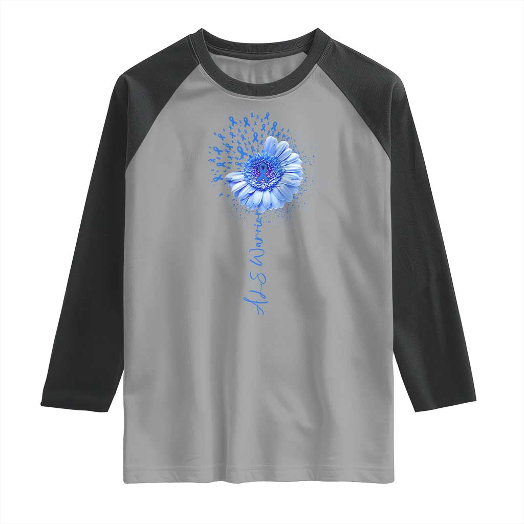 ALS Awareness Raglan Shirt Blue Ribbon Sunflower ALS Warrior TS10 Sport Gray Black Print Your Wear