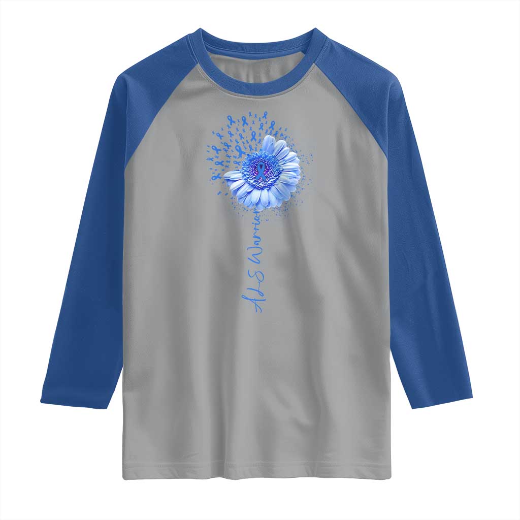 ALS Awareness Raglan Shirt Blue Ribbon Sunflower ALS Warrior TS10 Sport Gray Royal Print Your Wear