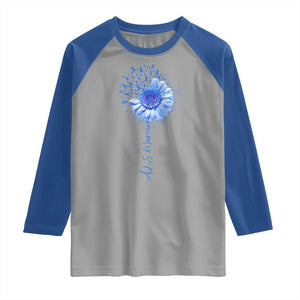 ALS Awareness Raglan Shirt Blue Ribbon Sunflower ALS Warrior TS10 Sport Gray Royal Print Your Wear