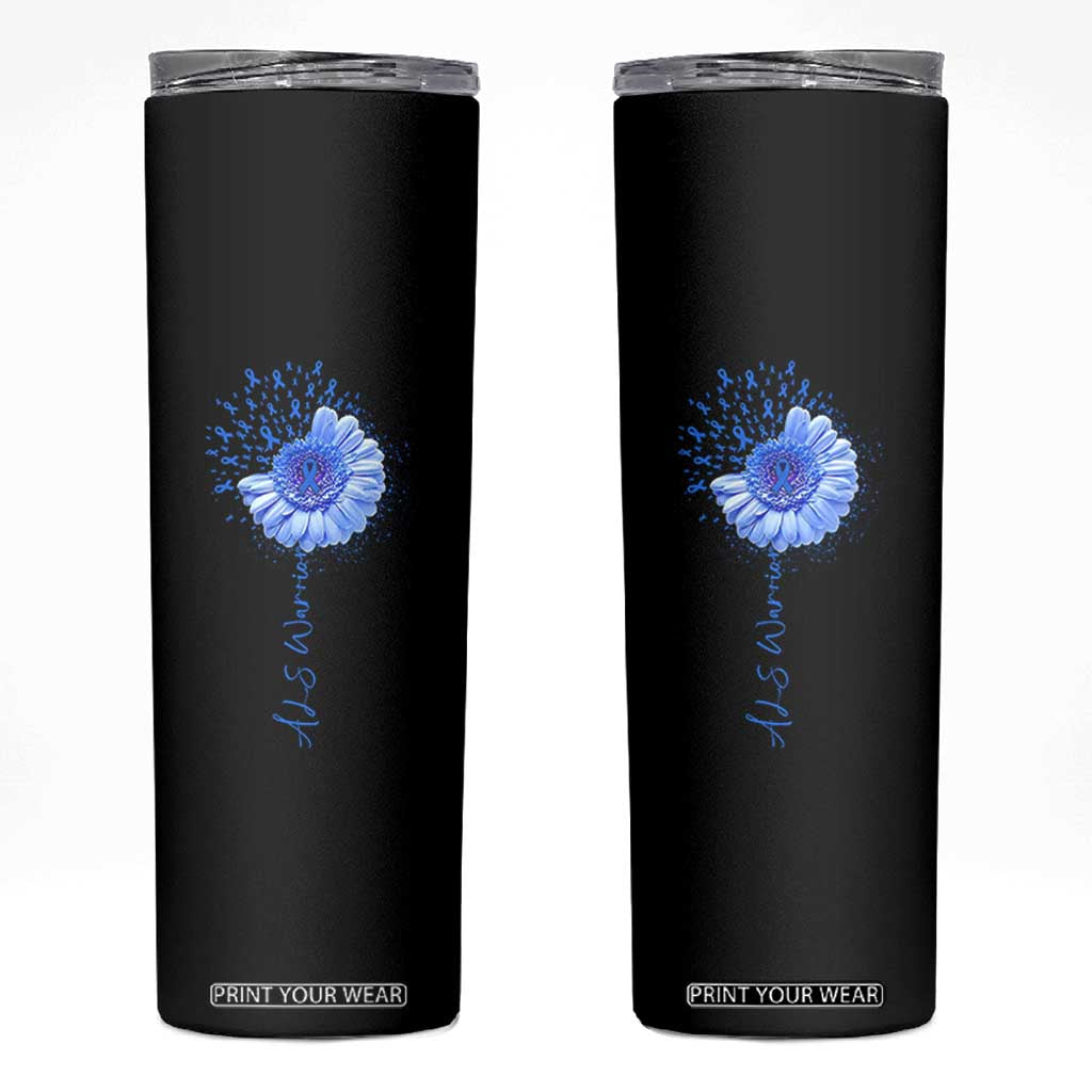 ALS Awareness Skinny Tumbler Blue Ribbon Sunflower ALS Warrior TS10 Black Print Your Wear