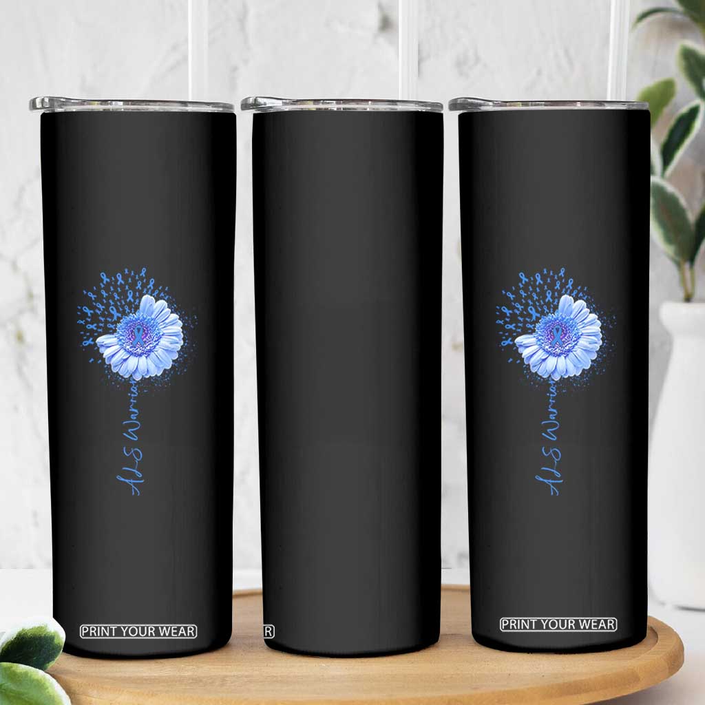 ALS Awareness Skinny Tumbler Blue Ribbon Sunflower ALS Warrior TS10 Print Your Wear