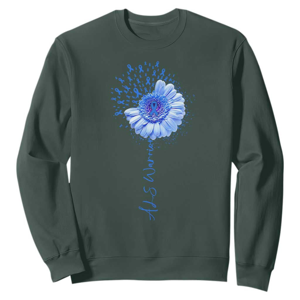 ALS Awareness Sweatshirt Blue Ribbon Sunflower ALS Warrior TS10 Dark Forest Green Print Your Wear