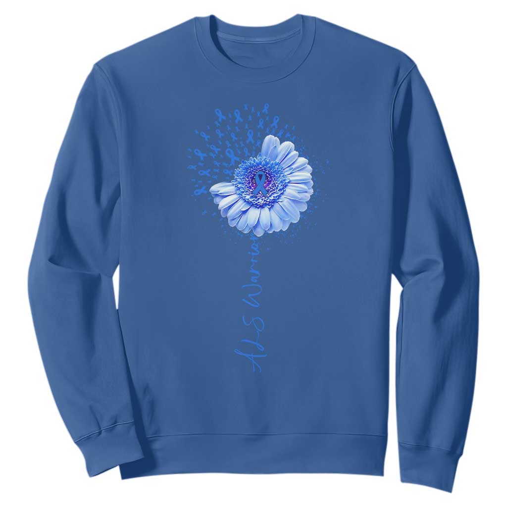 ALS Awareness Sweatshirt Blue Ribbon Sunflower ALS Warrior TS10 Royal Blue Print Your Wear