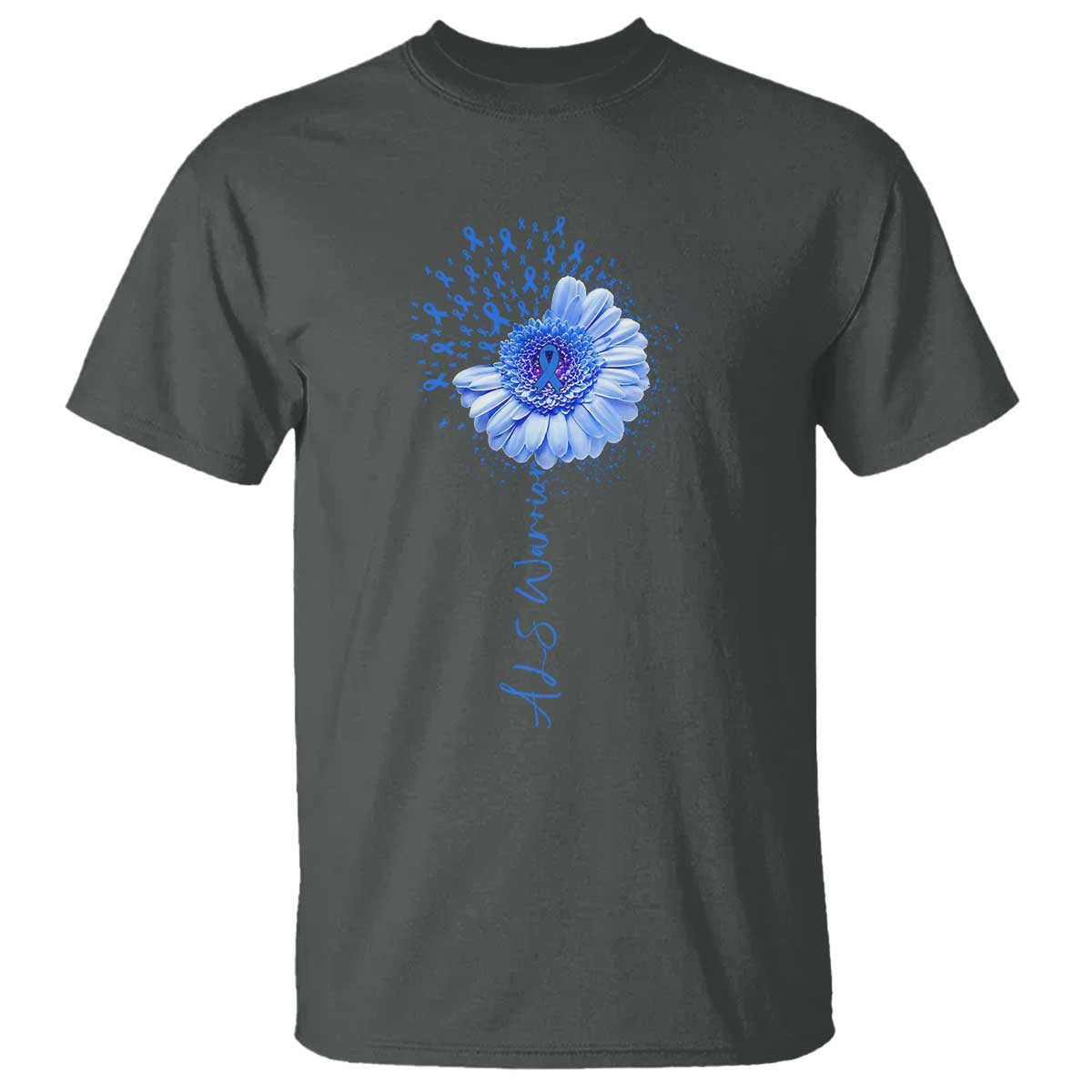 ALS Awareness T Shirt Blue Ribbon Sunflower ALS Warrior TS10 Dark Heather Print Your Wear