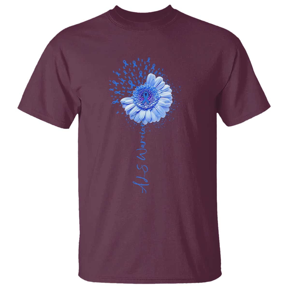 ALS Awareness T Shirt Blue Ribbon Sunflower ALS Warrior TS10 Maroon Print Your Wear
