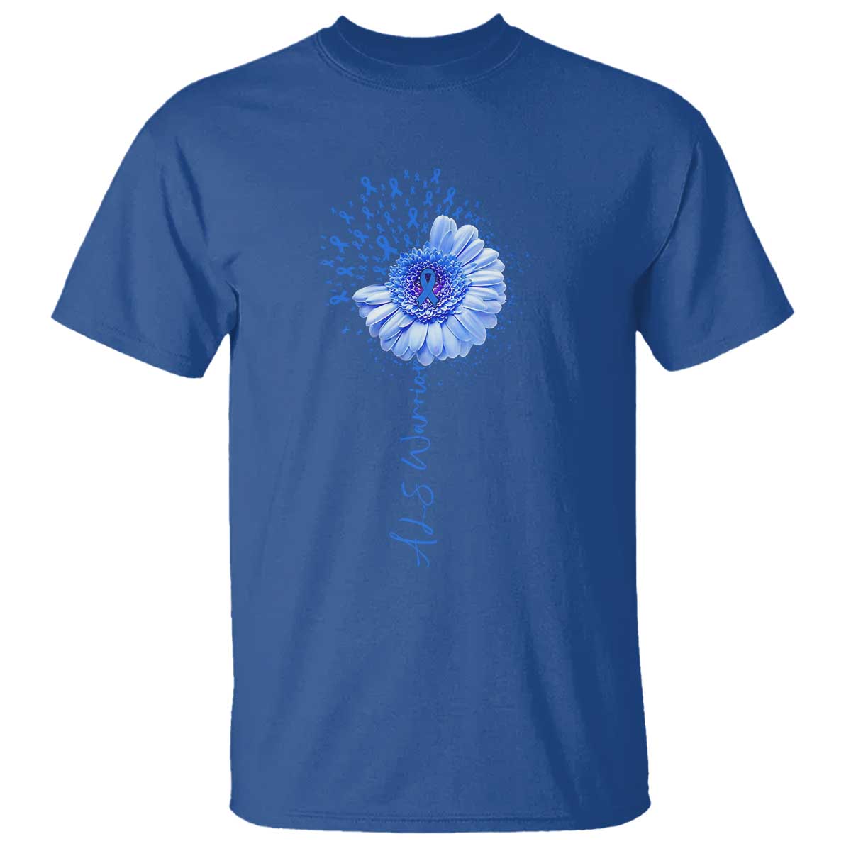 ALS Awareness T Shirt Blue Ribbon Sunflower ALS Warrior TS10 Royal Blue Print Your Wear