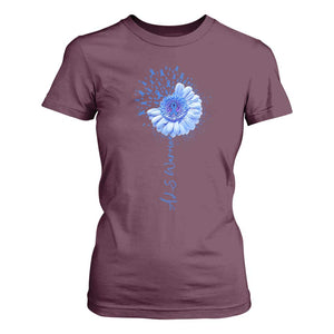 ALS Awareness T Shirt For Women Blue Ribbon Sunflower ALS Warrior TS10 Maroon Print Your Wear