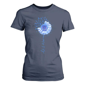 ALS Awareness T Shirt For Women Blue Ribbon Sunflower ALS Warrior TS10 Navy Print Your Wear