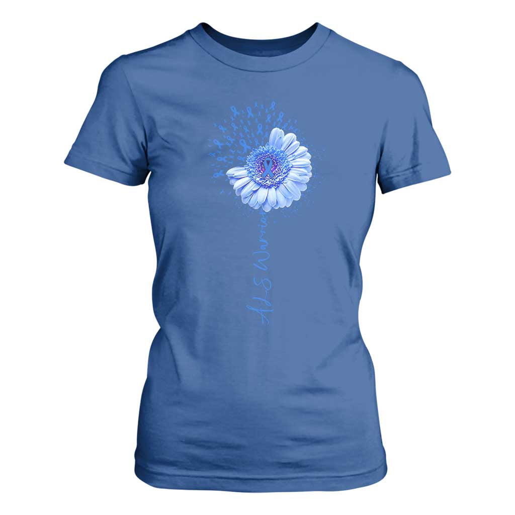 ALS Awareness T Shirt For Women Blue Ribbon Sunflower ALS Warrior TS10 Royal Blue Print Your Wear