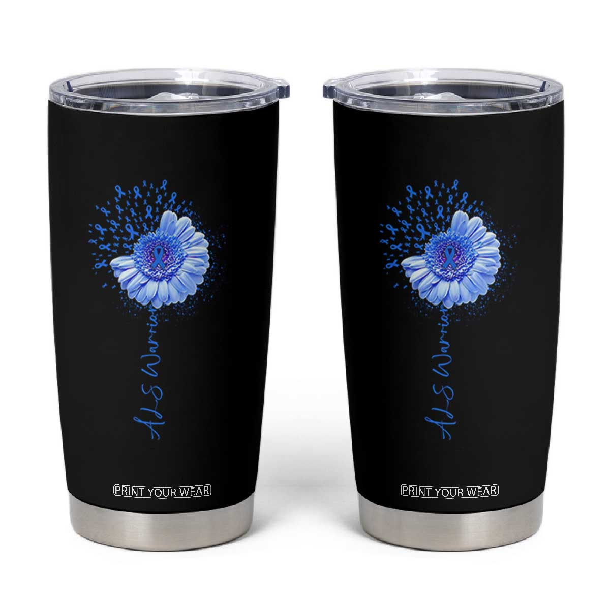 ALS Awareness Tumbler Cup Blue Ribbon Sunflower ALS Warrior TS10 Black Print Your Wear