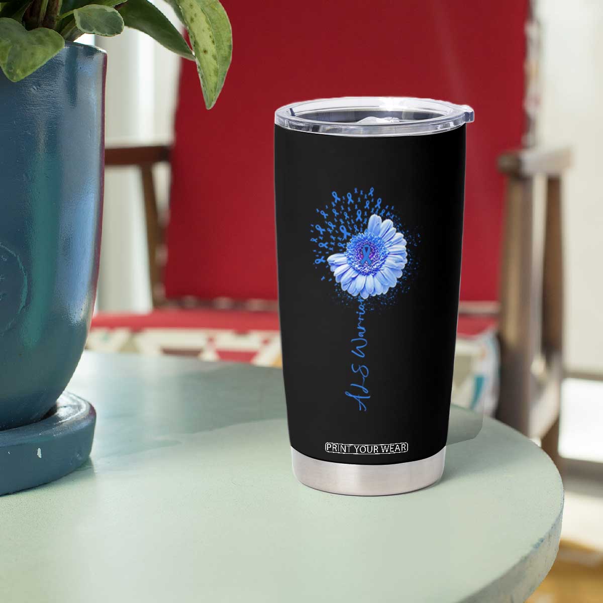 ALS Awareness Tumbler Cup Blue Ribbon Sunflower ALS Warrior TS10 Print Your Wear