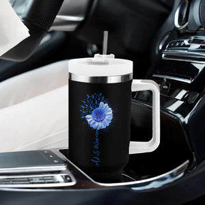 ALS Awareness Tumbler With Handle Blue Ribbon Sunflower ALS Warrior TS10 Print Your Wear
