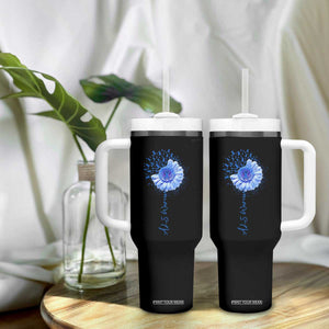 ALS Awareness Tumbler With Handle Blue Ribbon Sunflower ALS Warrior TS10 Print Your Wear