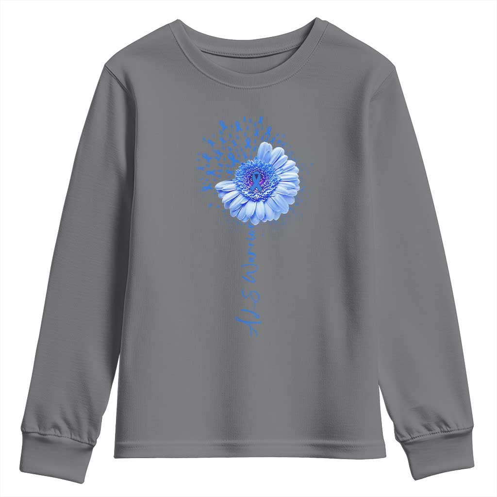 ALS Awareness Youth Sweatshirt Blue Ribbon Sunflower ALS Warrior TS10 Charcoal Print Your Wear