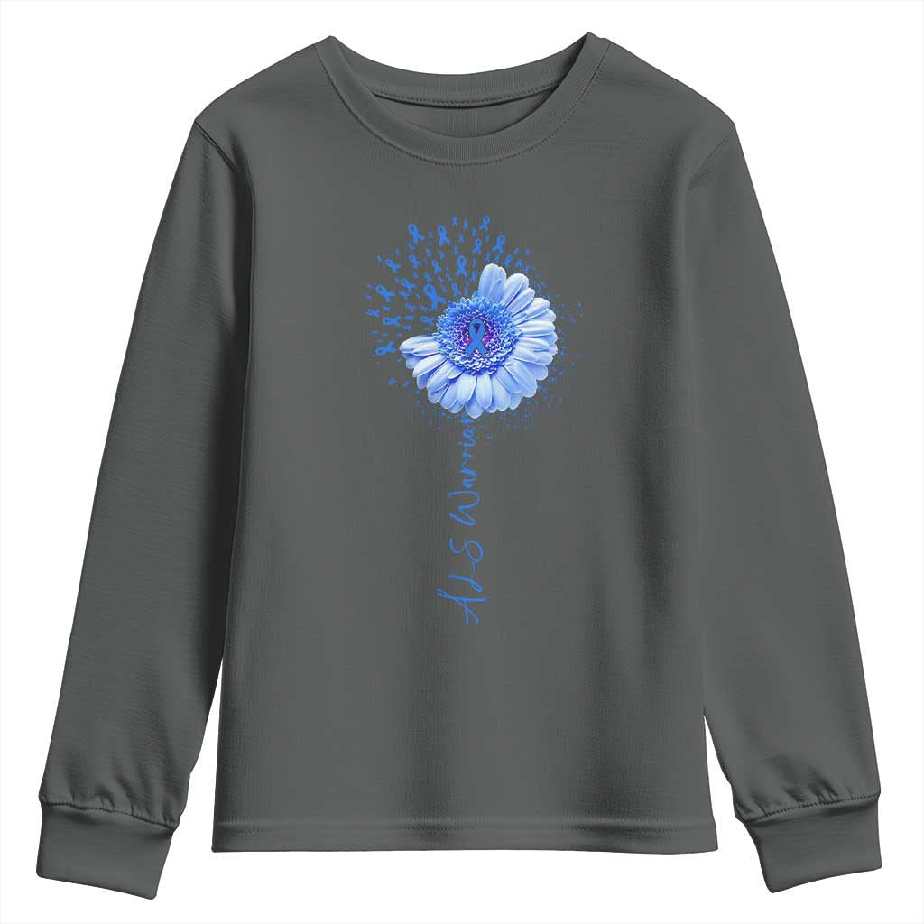 ALS Awareness Youth Sweatshirt Blue Ribbon Sunflower ALS Warrior TS10 Dark Heather Print Your Wear