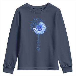 ALS Awareness Youth Sweatshirt Blue Ribbon Sunflower ALS Warrior TS10 Navy Print Your Wear