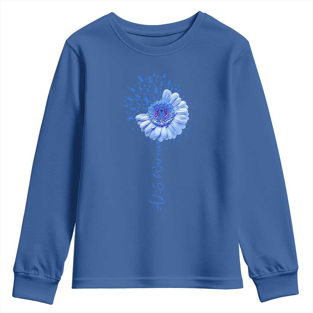 ALS Awareness Youth Sweatshirt Blue Ribbon Sunflower ALS Warrior TS10 Royal Blue Print Your Wear