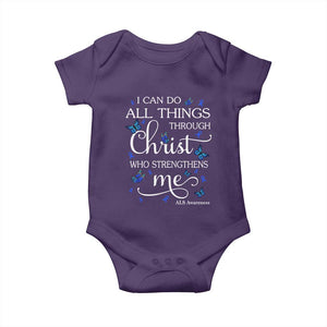 ALS Awareness Baby Onesie I Can Do All Things Through Christ Butterfly Bible Verse Motivational TS10 Purple Print Your Wear