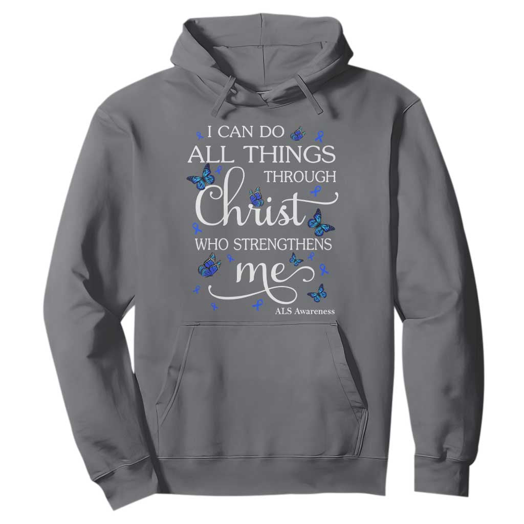 ALS Awareness Hoodie I Can Do All Things Through Christ Butterfly Bible Verse Motivational TS10 Charcoal Print Your Wear