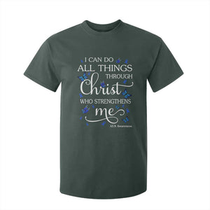 ALS Awareness T Shirt For Kid I Can Do All Things Through Christ Butterfly Bible Verse Motivational TS10 Dark Forest Green Print Your Wear